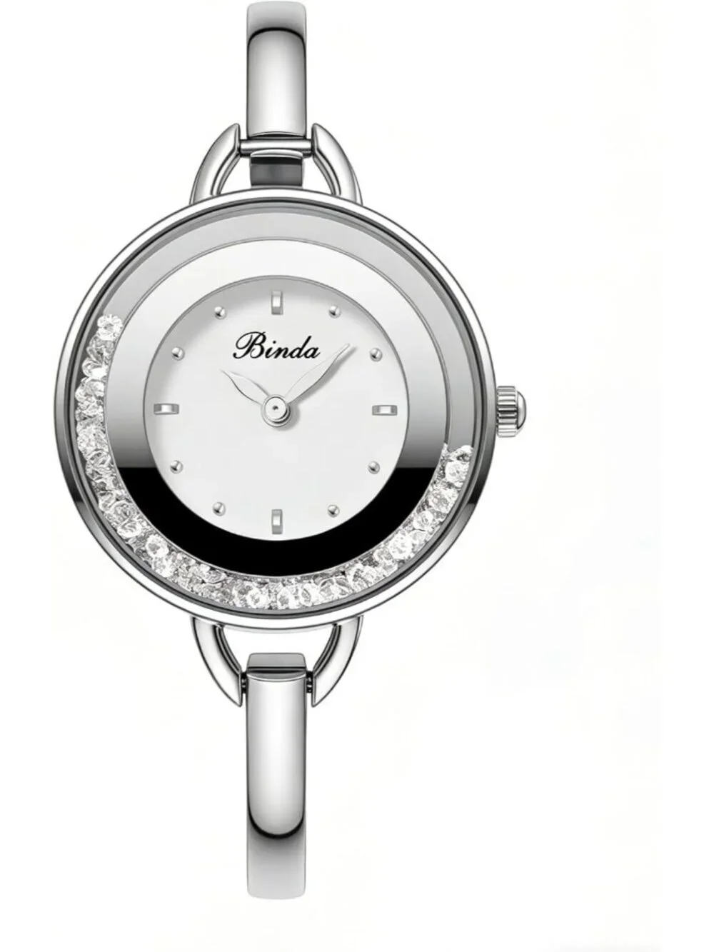 Binda Womens All Silver Quartz Stainless Steel Bracelet Elegant Dial Round Watch